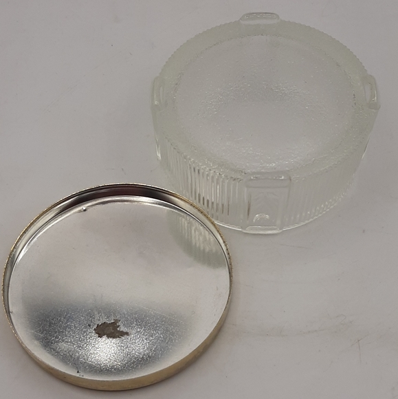 Vintage Art Deco Style Glass Powder Jar Vanity Jar Metal Embroidered Top - Picture 6 of 6